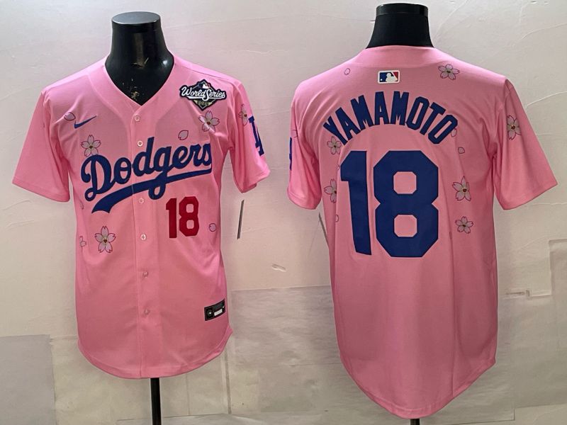 Men Nike 2026 Los Angeles Dodgers #18 Yamamoto Pink Sakura Edition Game MLB Jersey 01